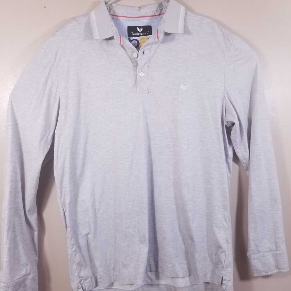 ButterCloth Polo Shirt Mens Large Gray Long Sleeve Cotton